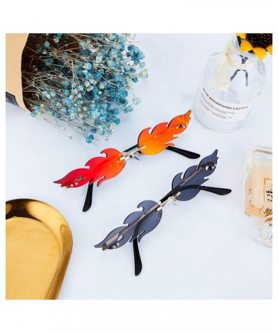 Fire Flame Sunglasses Rimless Flame Shaped Sun Glasses Wave Fire Shaped Glasses for Women Men Party Supplies Photo Props (2 P...