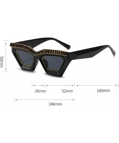 Fashion Retro Polygon Cat Eye Rhinestone Sunglasses Women Diamond Designer Punk Shades UV400 Men bling Sun Glasses Silver Bla...