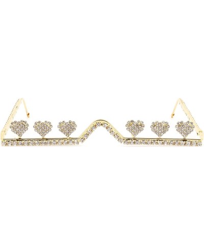 Half Frame Sparkling Crystal Sunglasses UV Protection Rhinestone Sunglasses Without Lens Rhinestone Heart Gold $10.12 Square