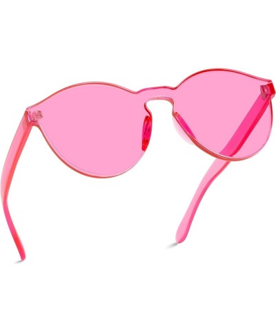 Colorful One Piece Transparent Round Sunglasses | Fun Rimless Glasses for Women and Men | Retro Festival Sunnies Pink $10.19 ...