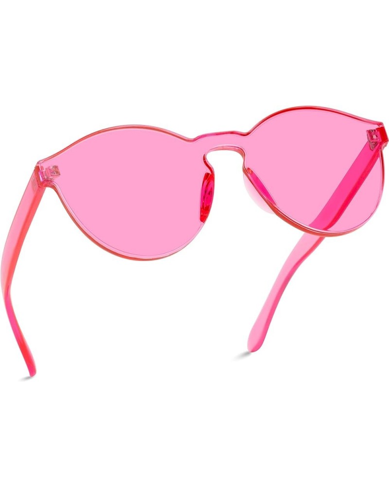 Colorful One Piece Transparent Round Sunglasses | Fun Rimless Glasses for Women and Men | Retro Festival Sunnies Pink $10.19 ...