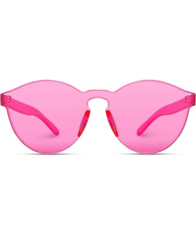 Colorful One Piece Transparent Round Sunglasses | Fun Rimless Glasses for Women and Men | Retro Festival Sunnies Pink $10.19 ...