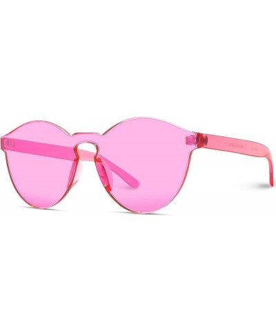 Colorful One Piece Transparent Round Sunglasses | Fun Rimless Glasses for Women and Men | Retro Festival Sunnies Pink $10.19 ...