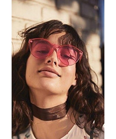 Colorful One Piece Transparent Round Sunglasses | Fun Rimless Glasses for Women and Men | Retro Festival Sunnies Pink $10.19 ...