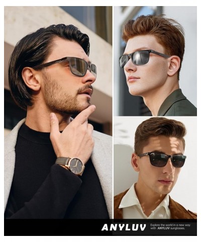 Mens Sunglasses Polarized, Luxury Carbon Fiber Temple Sunglasses for Men, Rectangle Style UV Protection for Fishing B05 Grey/...