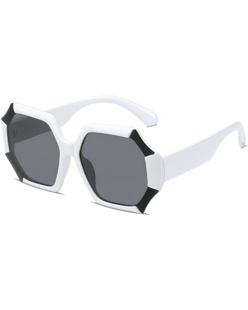 Unique Polygonal Big Frame Sunglasses for Women Men Classic Vintage Glasses Black White $10.49 Designer