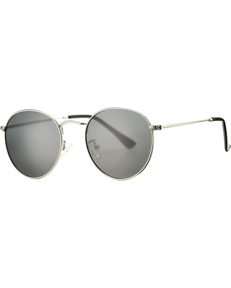 Small Round Metal Polarized Sunglasses for Women Retro Designer Style C5 | Silver Frame | Smoke Lens $9.53 Rimless