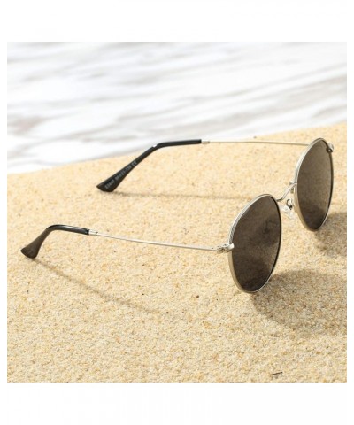 Small Round Metal Polarized Sunglasses for Women Retro Designer Style C5 | Silver Frame | Smoke Lens $9.53 Rimless