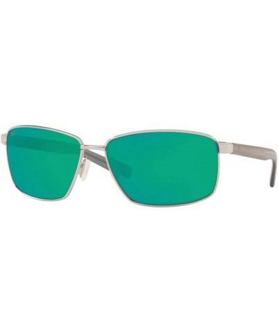 Men's Ponce Rectangular Sunglasses Shiny Silver/Green Mirrored Polarized-580p $37.23 Rectangular