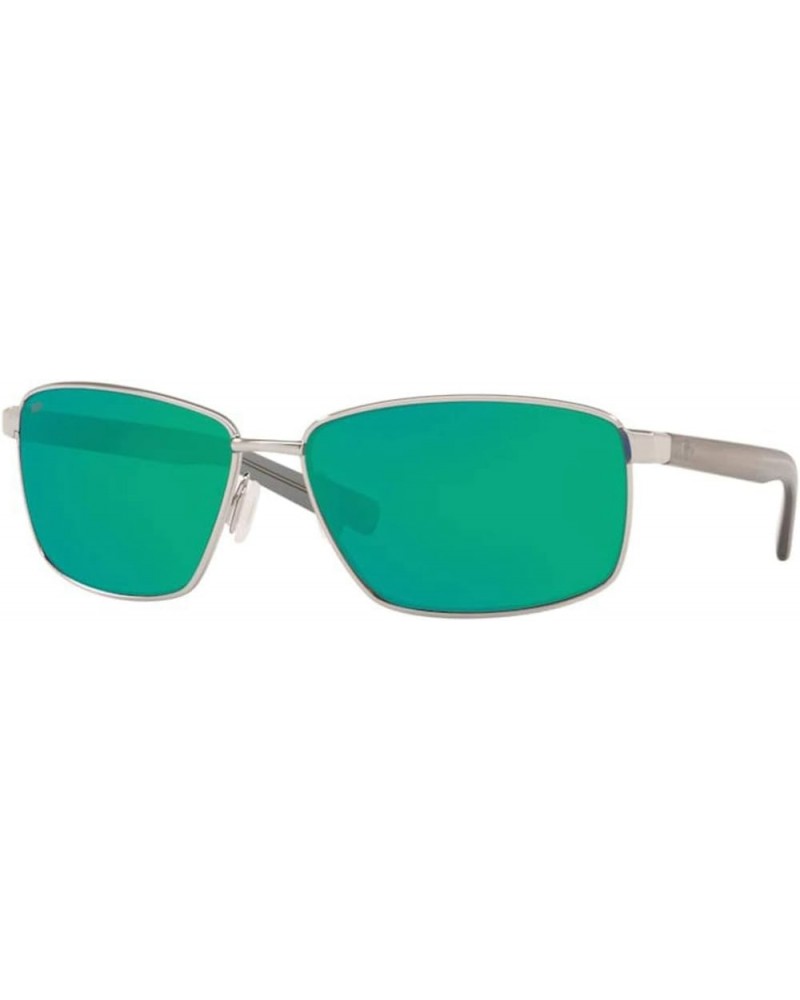 Men's Ponce Rectangular Sunglasses Shiny Silver/Green Mirrored Polarized-580p $37.23 Rectangular