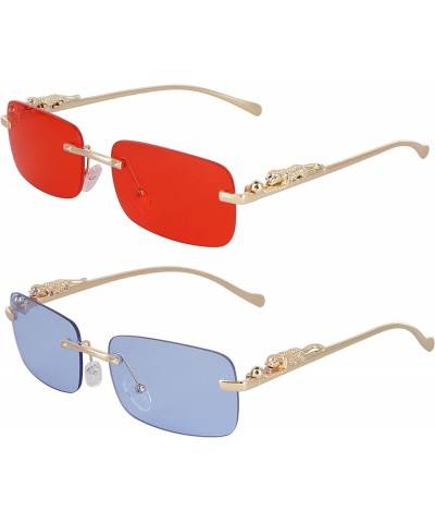 Rimless Oversized Sunglasses for Women Men Rectangular Frameless Fashion Shades (Clear) 2 Pack: Red and Blue Multicolor $11.7...