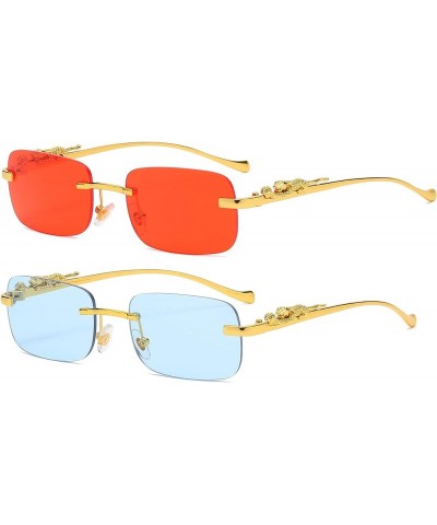 Rimless Oversized Sunglasses for Women Men Rectangular Frameless Fashion Shades (Clear) 2 Pack: Red and Blue Multicolor $11.7...