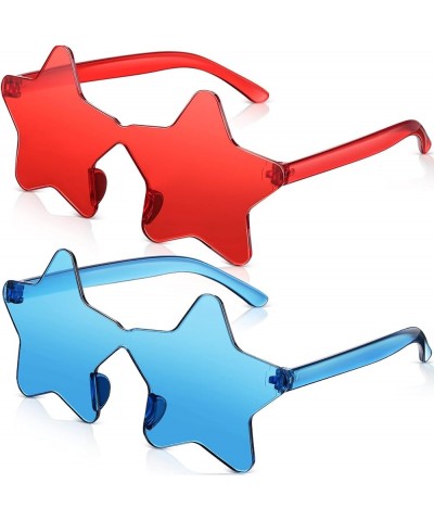 2 Pcs Star Shape Rimless Sunglasses Transparent Candy Color Sunglasses Party Favor for Girls Boys Women Red, Blue $7.40 Rimless