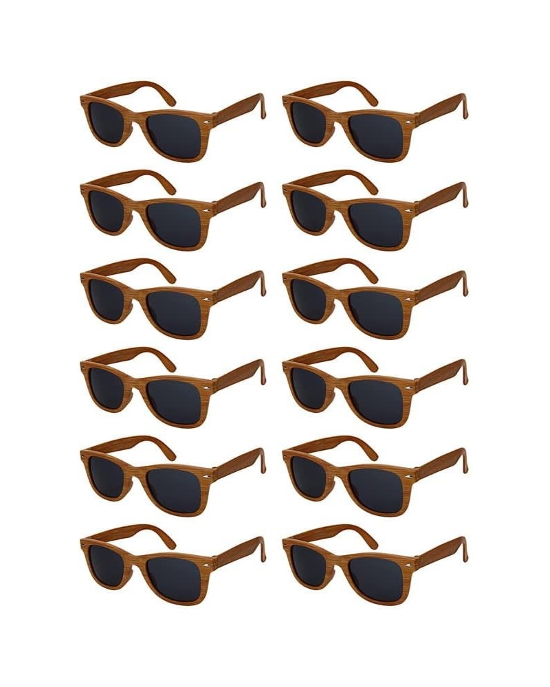 Classic Vintage Horn Rimmed Sunglasses For Men Women 12-Pack Light Brown Wood Grey $9.02 Rectangular