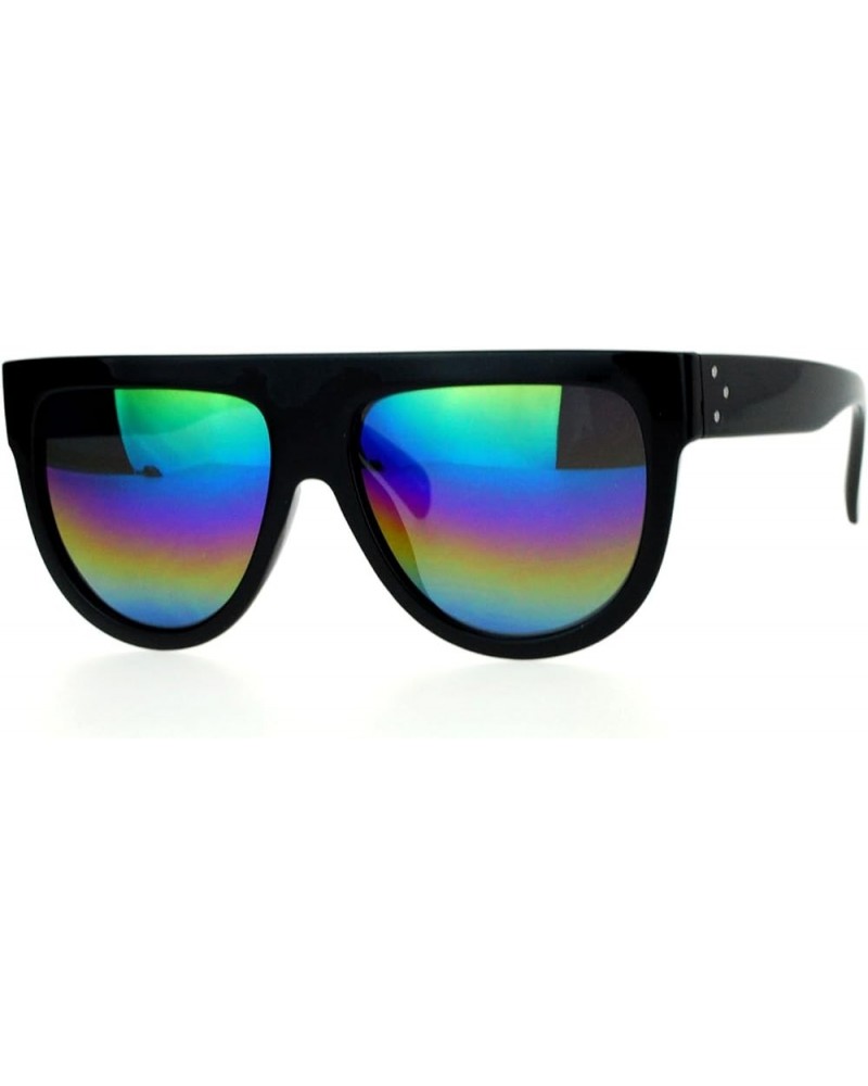 Black Flat Top Sunglasses Designer Unisex Fashion Mirror Lens Shades Black rainbow mirror $8.61 Round