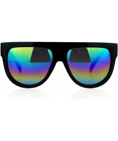 Black Flat Top Sunglasses Designer Unisex Fashion Mirror Lens Shades Black rainbow mirror $8.61 Round