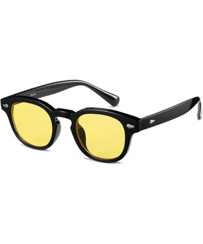 Unisex Vintage Retro Round Style Tinted Sunglasses For Men Women Fashion Circle Sun Glasses 46mm C07 Black Frame/Yellow Tinte...