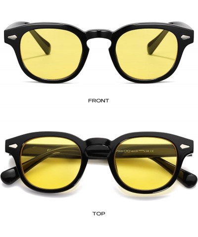 Unisex Vintage Retro Round Style Tinted Sunglasses For Men Women Fashion Circle Sun Glasses 46mm C07 Black Frame/Yellow Tinte...