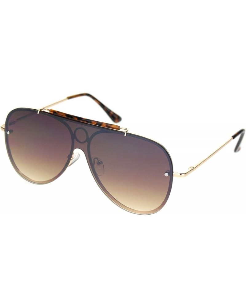 Luxury Large Shield Metal Rim Racer Designer Sunglasses Gold Gradient Brown $10.77 Shield