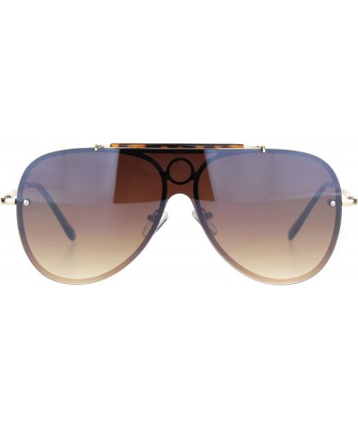 Luxury Large Shield Metal Rim Racer Designer Sunglasses Gold Gradient Brown $10.77 Shield