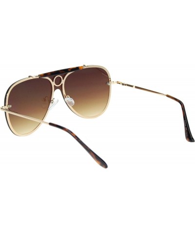 Luxury Large Shield Metal Rim Racer Designer Sunglasses Gold Gradient Brown $10.77 Shield