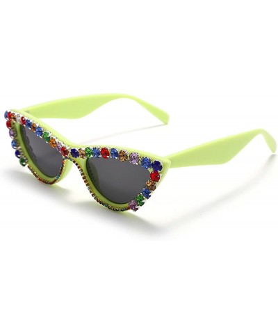 Cat Eye Diamond Sunglasses Women Triangle Handmade Diamond Sun Glasses Crystal Vintage Rhinestone Glasses Eyewear Green $9.78...