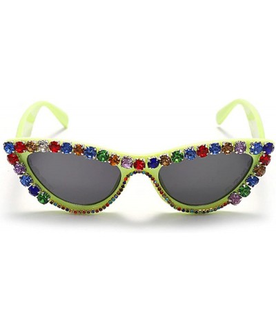 Cat Eye Diamond Sunglasses Women Triangle Handmade Diamond Sun Glasses Crystal Vintage Rhinestone Glasses Eyewear Green $9.78...