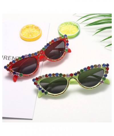 Cat Eye Diamond Sunglasses Women Triangle Handmade Diamond Sun Glasses Crystal Vintage Rhinestone Glasses Eyewear Green $9.78...