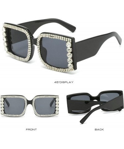 Oversized Square Rhinestone Glasses Vintage Crystal Eyewear Bling Diamond Party Sunglasses for Women 2pcs-black&leopard $9.14...