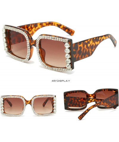 Oversized Square Rhinestone Glasses Vintage Crystal Eyewear Bling Diamond Party Sunglasses for Women 2pcs-black&leopard $9.14...