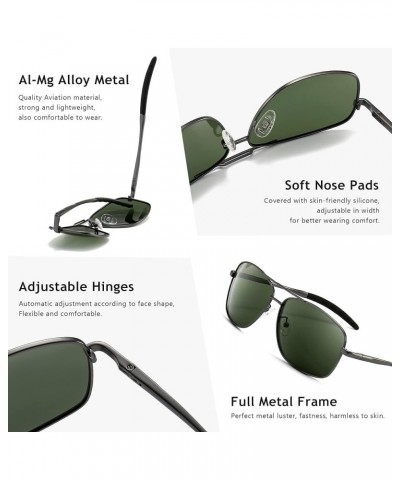 Men's Polarized Square Aviator Sunglasses Durable Metal Frame for Fishing Driving Golf 100% UV Protection Gunmetal Frame/Dark...