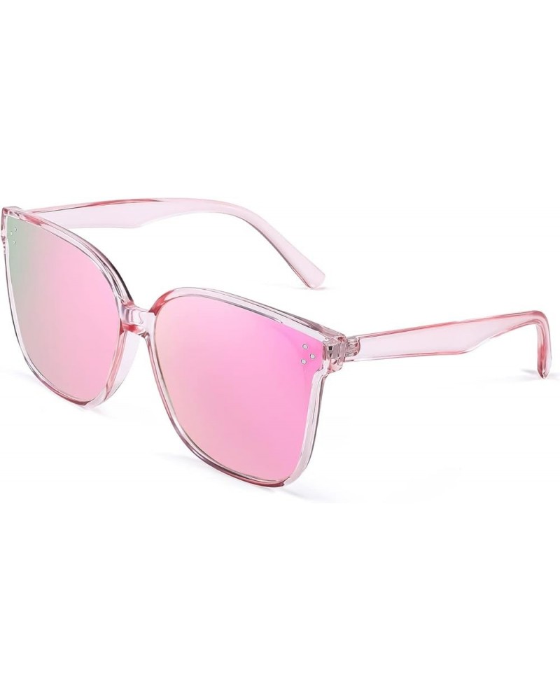 Retro Square Polarized Sunglasses Women Men Vintage Minimalist Shades B2600 Clear Pink Frame Mirrored Pink Lenses $10.08 Square