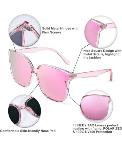 Retro Square Polarized Sunglasses Women Men Vintage Minimalist Shades B2600 Clear Pink Frame Mirrored Pink Lenses $10.08 Square