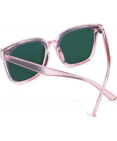 Retro Square Polarized Sunglasses Women Men Vintage Minimalist Shades B2600 Clear Pink Frame Mirrored Pink Lenses $10.08 Square