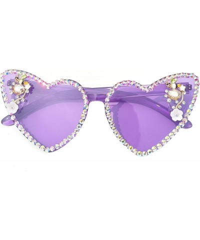 Trendy Diamond Heart Sunglasses Love Heart Shaped Rhinestone bling Sunglasses UV400 Party Driving for Women Purple $10.38 Des...