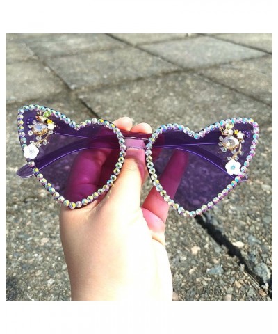 Trendy Diamond Heart Sunglasses Love Heart Shaped Rhinestone bling Sunglasses UV400 Party Driving for Women Purple $10.38 Des...