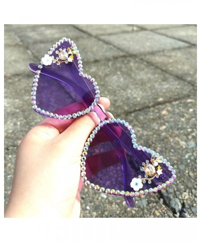 Trendy Diamond Heart Sunglasses Love Heart Shaped Rhinestone bling Sunglasses UV400 Party Driving for Women Purple $10.38 Des...