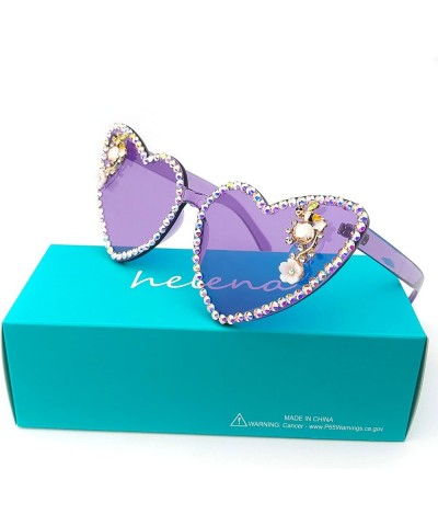 Trendy Diamond Heart Sunglasses Love Heart Shaped Rhinestone bling Sunglasses UV400 Party Driving for Women Purple $10.38 Des...