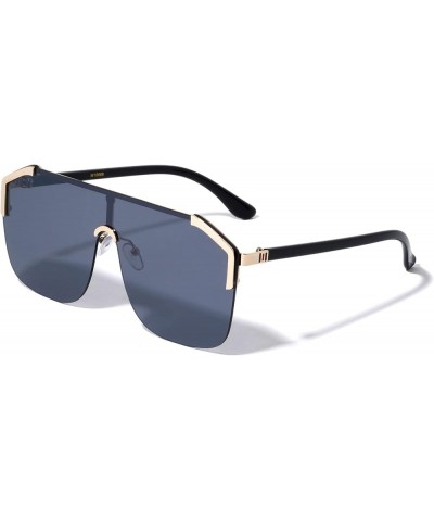 Rimless Flat Top Shield Rectangle Fashion Sunglasses Black $11.34 Rectangular