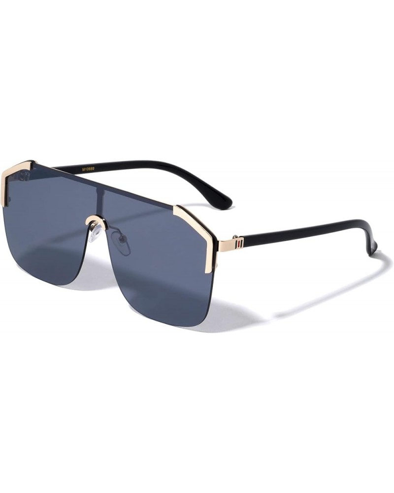 Rimless Flat Top Shield Rectangle Fashion Sunglasses Black $11.34 Rectangular