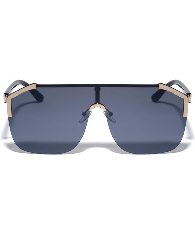 Rimless Flat Top Shield Rectangle Fashion Sunglasses Black $11.34 Rectangular