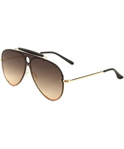 Classic Outdoorsman Floating Flat Lens Aviator Sunglasses w/Brow Bar Gold Black Metallic Frame Brown Gradient $9.83 Aviator