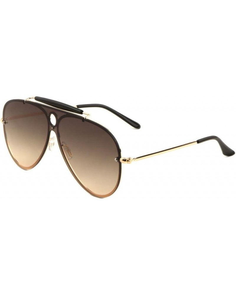 Classic Outdoorsman Floating Flat Lens Aviator Sunglasses w/Brow Bar Gold Black Metallic Frame Brown Gradient $9.83 Aviator