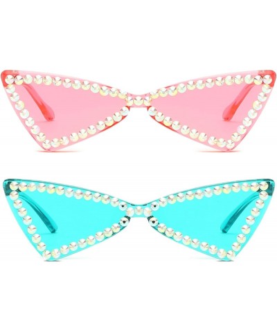 Sexy Cat Eye Sunglasses Women Rimless Vintage Rhinestone Sun Glasses Female Lady Candy Color Eyewear Triangle Shades 2pcs-pin...