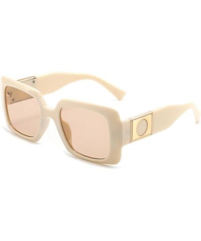 Women's UV Anti-UV Sunglasses with Metal Hinged Square Big Frame Sunglasses Rice White Frame Tansparent Tea Flakes $8.05 Round