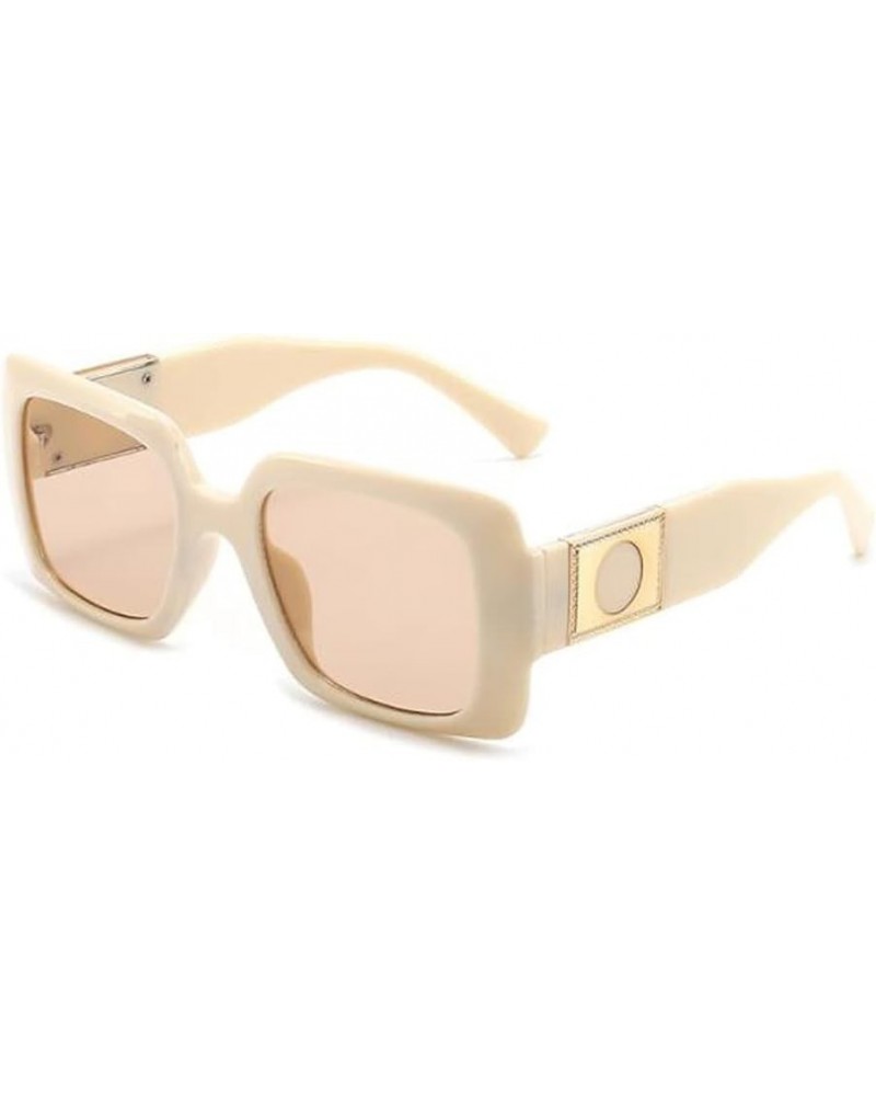 Women's UV Anti-UV Sunglasses with Metal Hinged Square Big Frame Sunglasses Rice White Frame Tansparent Tea Flakes $8.05 Round