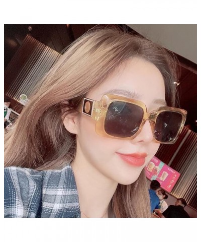 Women's UV Anti-UV Sunglasses with Metal Hinged Square Big Frame Sunglasses Rice White Frame Tansparent Tea Flakes $8.05 Round