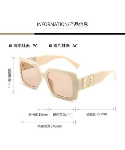 Women's UV Anti-UV Sunglasses with Metal Hinged Square Big Frame Sunglasses Rice White Frame Tansparent Tea Flakes $8.05 Round