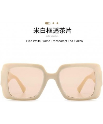 Women's UV Anti-UV Sunglasses with Metal Hinged Square Big Frame Sunglasses Rice White Frame Tansparent Tea Flakes $8.05 Round