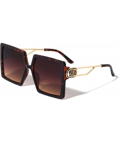 Realm - Crystal Color Oversize Square Side Coin Lion Head Medallion Hip Hop Sunglasses Brown Demi $12.20 Square